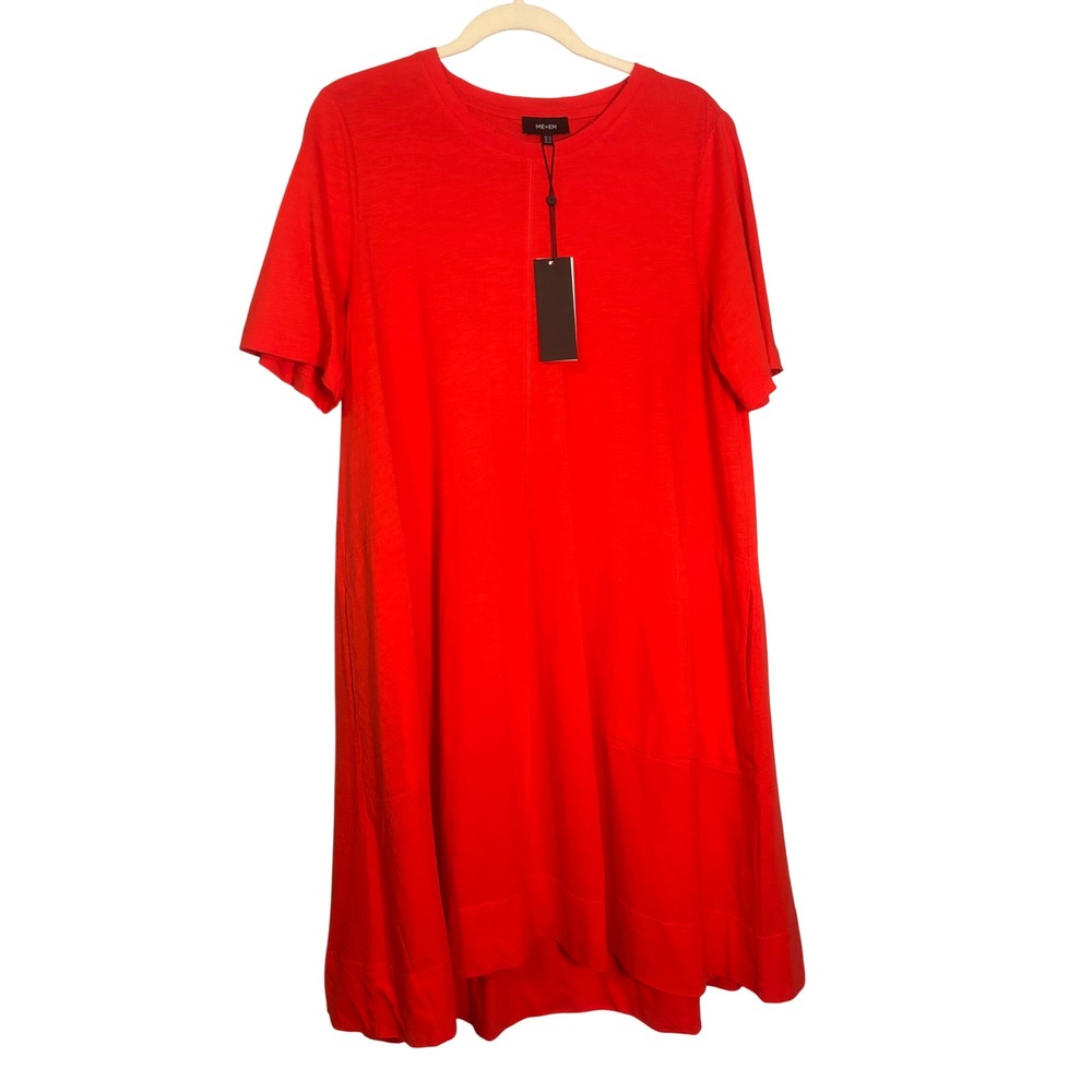 NWT ME+EM Poppy Red Distressed Slub Swing Dress Cotton T-Shirt Dress Size 12